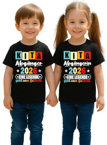 Kita Abgänger oder Abgängerin 2026 eine Legende geht vom Gelände Schulkind Schulanfang Einschulung Erstklässler Abschluss Kinder T-Shirt, Schwarz, 140