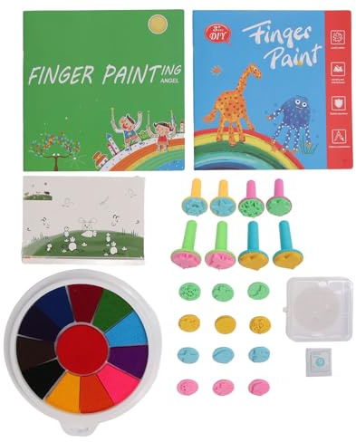 Finger Paint Kit Multi Colors Washable Funny DIY Crafts Finger Painting Kit with 20pcs Stampers Book