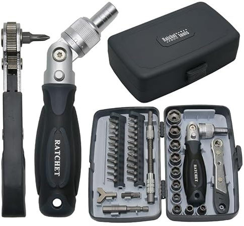 WaifaYie 38 in 1 Ratchet Screwdriver Set, 180°Rotatable Handle and Right Angle Screwdriver Set, Magnetic Precision Bits, Portable Repair Tool Kit for Computer, Electronics, Furniture Assembly, Bicycle