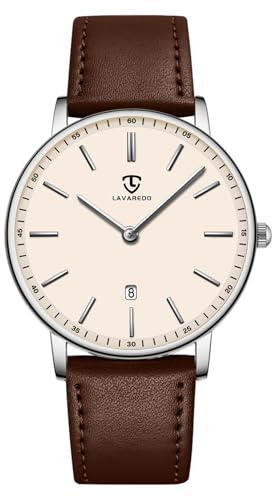 aswan watch Flache Herren Analog Quarz Armbanduhr mit Lederarmband, Datum, 2 Zeiger, 39 mm Gehäusegröße