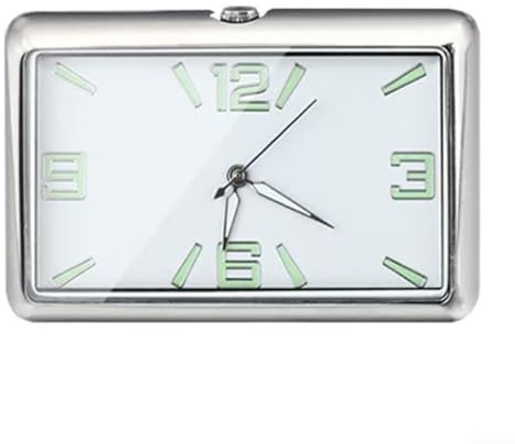 Digitale Quarz-Auto-Uhr mit rechteckigem Glas-Zifferblatt, quadratisches Design, klares Display, geeignet für Fahrzeug-Armaturenbrett, inkl. Montagezubehör (White Parade)