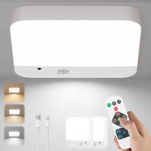 URAQT Plafoniera LED Soffitto con Sensore di Movimento, 2 Pezzi Lampada da Soffitto LED Moderno, Senza Fili Lampadario Bagno, 4000mAh Plafoniera LEDs Soffittos Quadrata per Cameretta, Cucina, Balcone