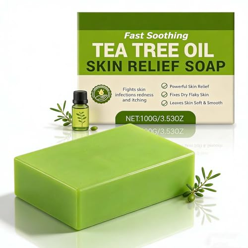Tea Tree Soap Bar - Natural Organic Bath Soap with Tea Tree Oil & Coconut Oil for Pimple & Body Odor, Tea Tree Face Wash and Body Wash, Natural Soap for Men & Women, Vegan Friendly, 100g