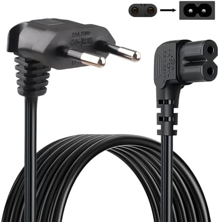 1.5M Netzkabel Euro C7 Buchse mit 90° Eurostecker, Universelles Fernseher Stromkabel TV 2 Polig 90 Grad C7 IEC für LG Samsung PS5, TV Eurostecker Power Cable 2.5A 250V Schwarz