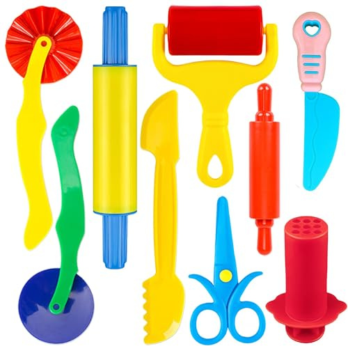 Right 20 9 Stück Knewdete Zubehör Set, Knete Kinderschere Kinder Plastilin Werkzeuge, Knetwerkzeug, Lernspielzeug Geschenk für Jungen Mädchen, DIY Knetmasse
