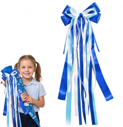 Zcbzbn Schultütenschleife Zuckertüten Schultütenschleife,Schultütenschleife Schultüte 60×20cm,Schultüte Schleife Zuckertütenschleife Deko für Mädchen Junge,Schulanfang Einschulung Deko (Blau)
