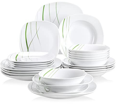 VEWEET, Vajilla 'Aviva' de porcelana, 24 piezas, incluye cuencos, platos de postre, platos llanos y platos hondos, vajilla para 6 personas