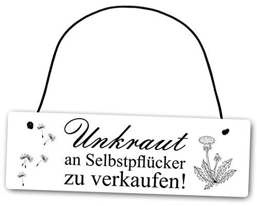 Homeyourself Metallschild Unkraut an Selbstpflücker 25 x 8 cm aus Alu Verbund (Alu, Kunststoff) für In- und Outdoor Deko Schild Dekoschild Wandschild außen und innen