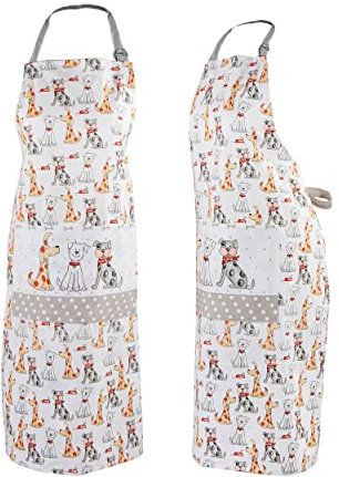 SPOTTED DOG GIFT COMPANY Delantal da Cocina Mujer y Hombre con Perros, Mandil de Cocina, 100% Algodón, Ajustables con Bolsillo, Accesorios de Cocina y Regalos Originales para Amantes de los Perros