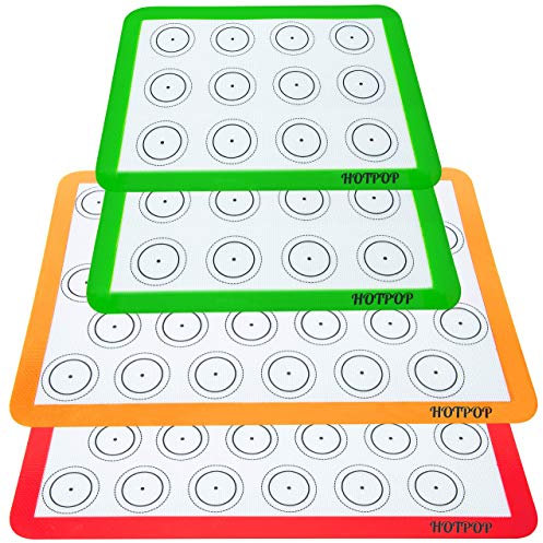 Hotpop Tapis de Cuisson en Silicone 0.75mm, Feuille de Silicone antiadhésive pour poêles et Rouleaux - Macaron/Bun/Pain (2 Demi-Taille + 2 Quart DE Taille)