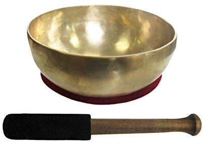 Therapeutische UNIVERSAL KLANGSCHALE ca. 250g 10-11cm Handarbeit Nepal 3-tlg Klangmassage Set Klangtherapie + Entspannung + Meditation mit Kissen + Klöppel. 70221-0