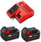 Lot de 2 batteries M1850 18V 5,0Ah avec chargeur pour Milwaukee M18 48-59-1812, 48-59-1807, 48-59-1806, 48-59-1840 14,4-18 V Li-ion