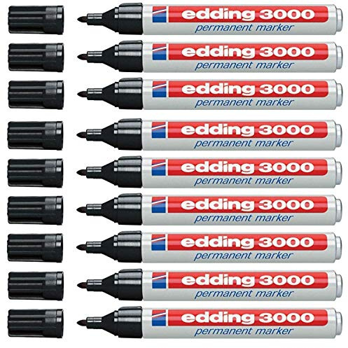 edding 3000 Permanentmarker, 1,5-3 mm, Nachfüllbar (9er-Pack, Schwarz)