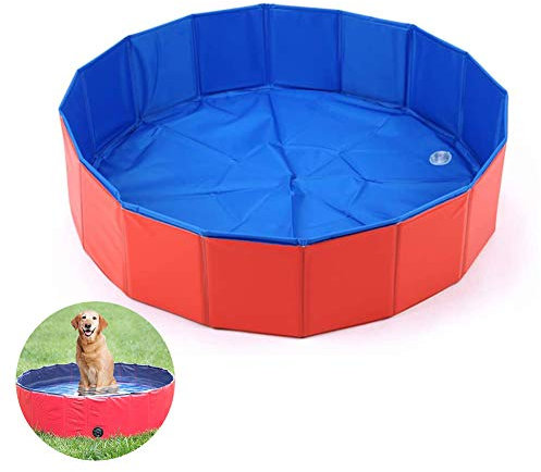 YUIP Piscina redonda roja Plegable para Perros, Plegable PVC Piscina Bañera para Gatos Animales Bebes Grandes, Adecuado para Uso en Interiores y Exteriores(60x20cm)