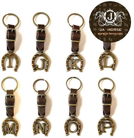 JA Horse - Leder Kupfer Hufeisen Pferd Reiter Schlüsselanhänger Brief A-Z Made in Europe (K)