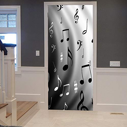 A.Monamour Türtapete Selbstklebend Türfolie Türposter 3D Grauer Hintergrund Schwarze Musikalische Melodie Musik Thema Vinyl Folie Türdeko Tapete Wandbild Türaufkleber Türtattoo 83 x 204 cm