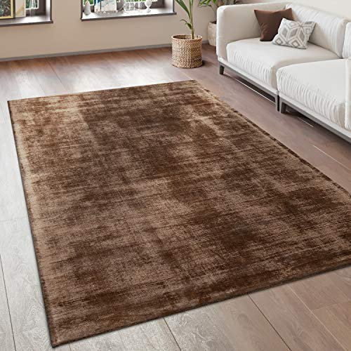 Paco Home Teppich Wohnzimmer Vintage Kurzflor Handgefertigt Hochwertig 100% Viskose, Grösse:240x340 cm, Farbe:Braun
