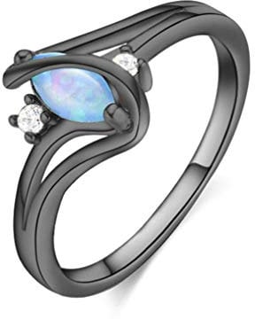 YAZILIND Black Silver Ring Übertriebener Luxus Oval Opal Ringe Damen Jubiläumsfeier Schmuck 20.1