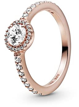 Pandora Timeless Bague ronde en métal plaqué or rose 14 carats avec zircones cubiques transparentes, taille 58