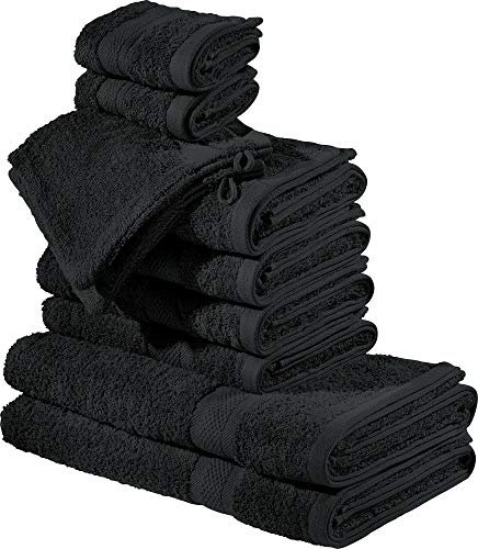 REDBEST Frottier-Set 10-TLG. Chicago schwarz Größe - Handtuch, Duschtuch, Gästetuch, Waschhandschuh - saugstark, strapazierfähig, ideal für Reisen, Sport