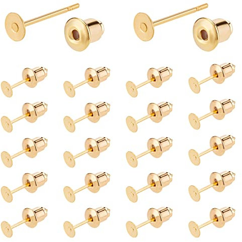 BENECREAT 50 Paia Borchie per Orecchini Piatte Placcate in Oro 18K con Dadi per Le Orecchie per La Creazione di Gioielli con Orecchino Fai da Te