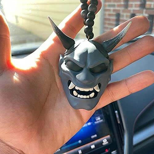 Kakeii Auto-Anhänger mit Samurai-Helm, Hannya, japanischer Oni, Auto-Rückspiegel-Charm, modischer Anhänger, Auto-Dekoration, Auto-Ornament, Zubehör zum Aufhängen (grau)