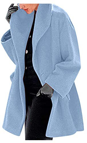 ClodeEU Womens Winter Wool Coat Trench Jacket Plus Size Ladies Warm Slim Long Overcoat Hoodie Outwear Solid Color Loose Fit Casaul Bagyg Cardigans Gifts Halloween Blouses Shirts Tops Blue, L