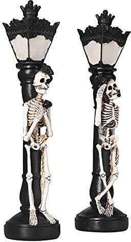 Marhynchus 2Pcs Halloween Totenkopf Außenbeleuchtung Strassenlicht Lampe, Miniatur Leuchtende Totenkopf Straßenlaterne, LED Vintage Skeleton Street Light für Home Halloween Party Dekorationen