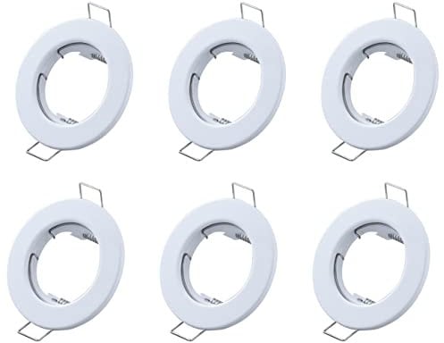 Hsthe Sea Set of 6 Recessed Light Frames, Ceiling Mounting Frame, Recessed Spotlight Set, Mounting Frames in Aluminium (LED/Halogen/GU10/MR16/PAR16/50 mm) White