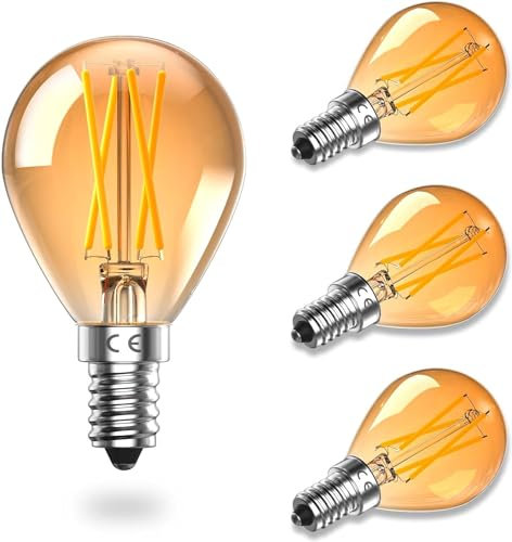 Bonlux E14 Dimmable Bulb LED E14 Small Edison Screw Golf Ball P45 Bulb, 4W G45 SES Filament Bulb Warm White 2700K, Vintage Mini Globe Bulb, 40W Incandescent Bulbs Replacement, Amber Glass (4-Pack)