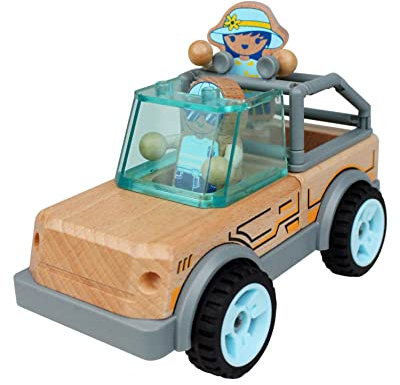 Udeas Holzspielzeug Fahrzeuge SUV, Sandspielzeug Junge aus Bio-Holz, Spiele ab 3 Jahren, Fahrerhaus aus widerstandsfähigem Kunststoff, Spielzeug Ab 3 Jahre Junge