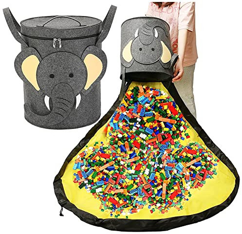 Aufräumsack Kinder, Spieldecke Aufräumsack, Kinderspielzeug Aufbewahrungsbeutel, Kinder Aufräumsack Spieldecke, 34 * 40.6cm, Aufbewahrungsbeutel mit Spieldecke Geeignet für Kinderzimmer (Elefant)
