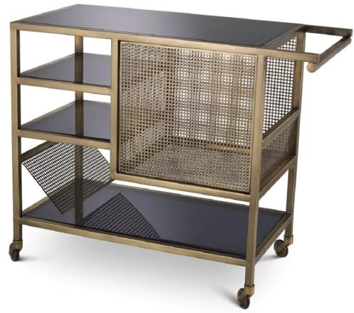 Casa Padrino Luxus Servierwagen Vintage Messing/Grau 85 x 40 x H. 71 cm - Hotel Restaurant Gastronomie Trolley - Luxus Hotel Restaurant Gastronomie Accessoires - Luxus Möbel
