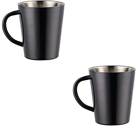 TUPMFG Schwarz Kaffeetassen 2er Set, 300ml Edelstahl Kaffeebecher, Doppelwandig Trinkbecher mit Henkel, Spülmaschinenfest