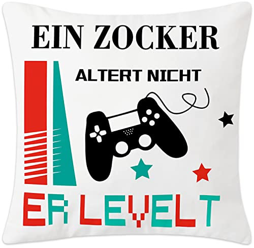 Merclix Gaming Deko Kissenbezug 45x45 Geschenke für Männer, Geburtstagsgeschenk für Freund Jugendzimmer Gamer Deko, Zocker Geschenk Mann Mehrfarbig-18 Jahre