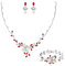EVER FAITH CZ simulierte Perle Blume Blatt filigrane Halskette Ohrringe Armband Set Rot Silber-Ton