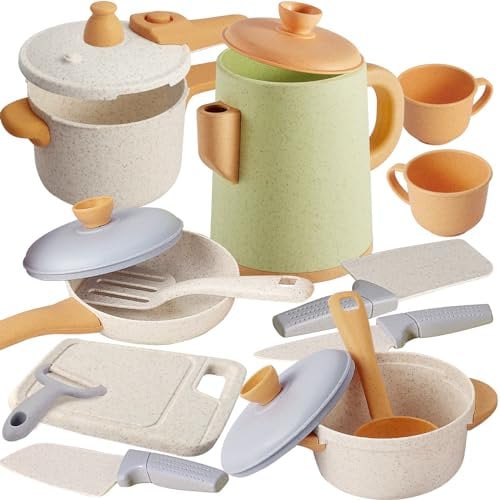 HYAKIDS Accessoire Cuisine Dinette Enfant, Kits de Ustensiles de Cuisine, Jouet Cuisine Enfant avec Casseroles et Poêles, Jeu de Rôle Cadeau pour Filles Garçons 3 4 5 Ans