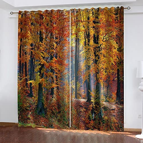 NGOCVN Piece Verdunkelungsvorhang Für Schlafzimmer 3D-Druck Goldene Waldlandschaft Vorhänge Für Kinderzimmer Schiebegardine Blickdicht Für Dekoration Wohnzimmer Küche 280 X 180 cm / (B) X (H)