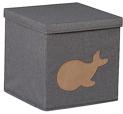 LOVE IT STORE IT Premium Ordnungsbox mit Deckel - Kallax Einsatz für Regal - Hochwertige, stabile Stoffbox in Hellgrau mit Wal - 33x33x33 cm