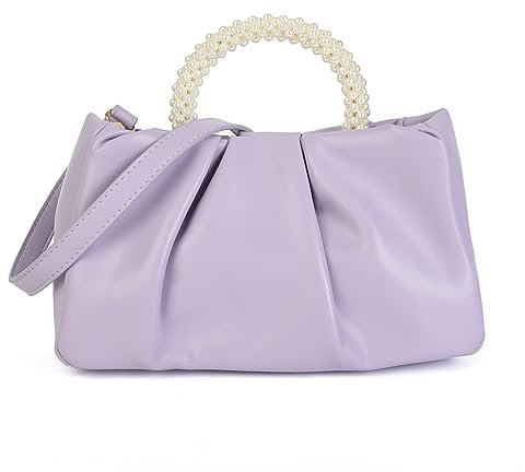 Valleycomfy Pochette da donna con perla nuvola, elegante borsa da sposa, borsa da sera, borsa a tracolla, Lilla, nan