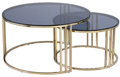 PS Global Deluca Table Basse Ronde en Verre, Bar, Balcon, Petite Table Basse, Couleur Or Argent… (Or)