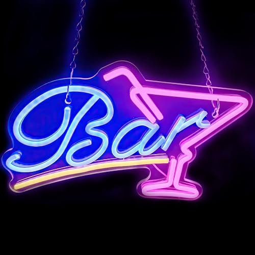 Fivtsme Leuchtreklame BAR, Cocktail Bar Neon Schild, Neonschild Cocktails, LED Neonlicht Zeichen, LED Leuchtreklame Wand, USB Powered Rosa Blau Neonschild für Bar Club Nachtclub Store Party Sign Dekor