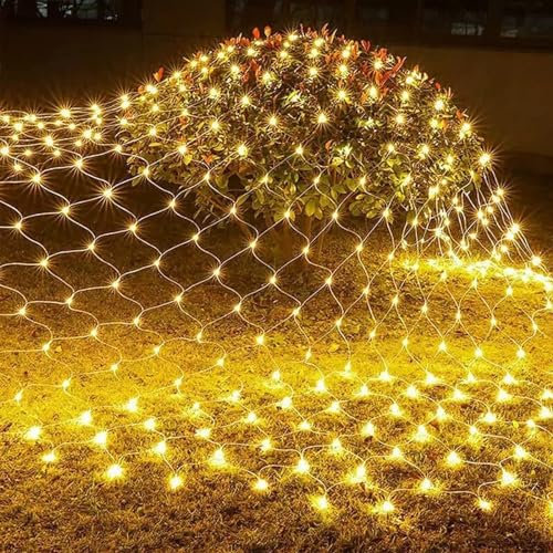 CHENRI Solar-Fischnetz-Leuchte, 1.5x1.5m LED Lichternetz Außen, 8 Modi Solar Lichterkette, Weihnachten LED Lichtervorhang Netz Lichterkette, Dekoratives Licht für Weihnachtsbaum Rasen Garten (Warm)