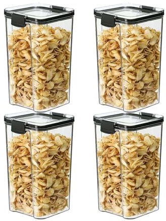 NAVACALA Storage Containers Set of 4, Plastic Airtight Food Storage Containers with Lids, Storage Jars for Storing Pasta, Rice, Rlour, Dog, Cat, Cereal Dispenser Kitchen Organiser(1300ml *4)