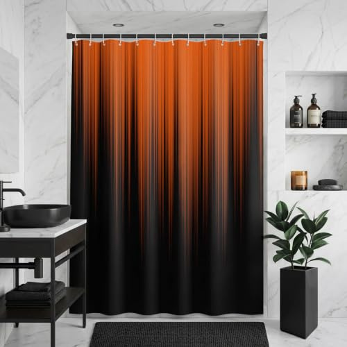 AAtter Duschvorhang, Terrakotta, Ombré-Stil, dunkler Rost, Bernstein, hell, Gothic, cool, Anime, Herren, modern, abstrakt, minimalistisch, Heimdekoration, Badewannen-Set mit 12 Haken, 152 x 183 cm,