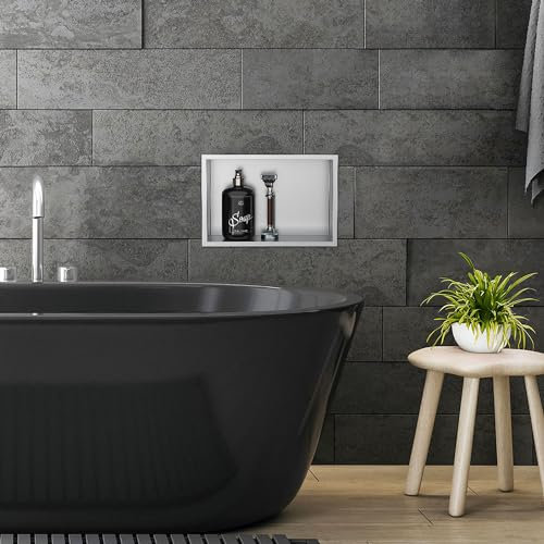 LuxeBath Nicchia a Muro in Acciaio Inox 20x30x10 cm Argento Nicchia per Doccia con Telaio Ripiano Incorporato Nicchia Piastrellabile per Bagno Ripiano per Doccia Supporto di Stoccaggio Scaffale