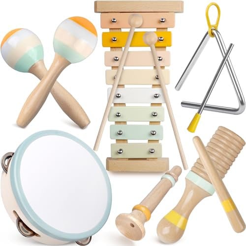 Musikinstrumente für Kinder, Neutrale Farben Musikspielzeug für Kleinkinder, Schlaginstrumente aus Holz, Xylophon Montessori Kinderspielzeug, Geschlechtsneutrale Babygeschenke zum Geburtstag