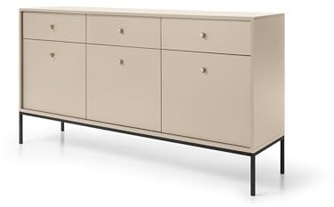 BETTSO - Molly - Kommode mit Schubladen - 83 cm hoch, 154 cm breit - 3-türig, 3 Schubladen, hohe Metallbeinen - Schuhschrank - Schrank - Schubladenbox - Lowboard - Beige mit Schwarzen Beinen
