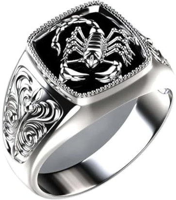 BISONBLUE Ringe Herren Ring Damen Männer Rings Geschenk Retro-Skorpion-Muster-Ringe für Herren, stilvolle Hip-Hop-Accessoires, Gothic-Punk-Stil, 12