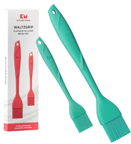Kitchen Mama WALTZGRIP Platinum Silicone Basting Pastry Brush : Set of 2 Heat-Resistant for Cooking, Baking, Pastries, Grilling, Spreading Oil, Butter, BBQ Sauce, Eggs, Dishwasher-Safe (Teal)